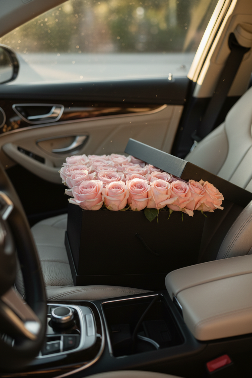 Bouquet in passenger seat